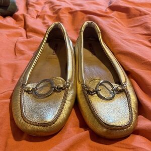Prada Metallic Gold Leather Loafers Driving Flats Designer Size 40 (US 10)